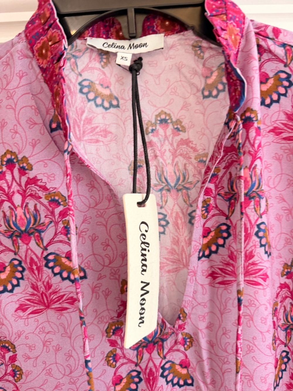 CELINA MOON Pink Floral Tie-Neck Tunic dress - Picture 3 of 6